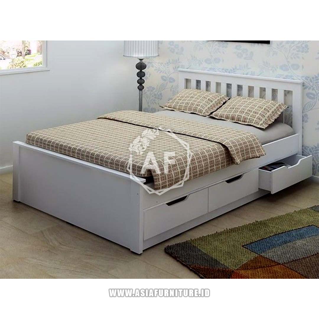 Tempat Tidur Minimalis Putih Laci 2