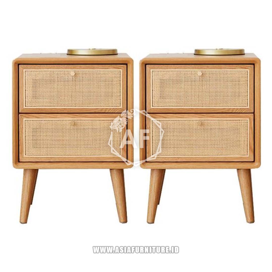 Meja Nakas Jati Rootan 2 Laci Mewah 2