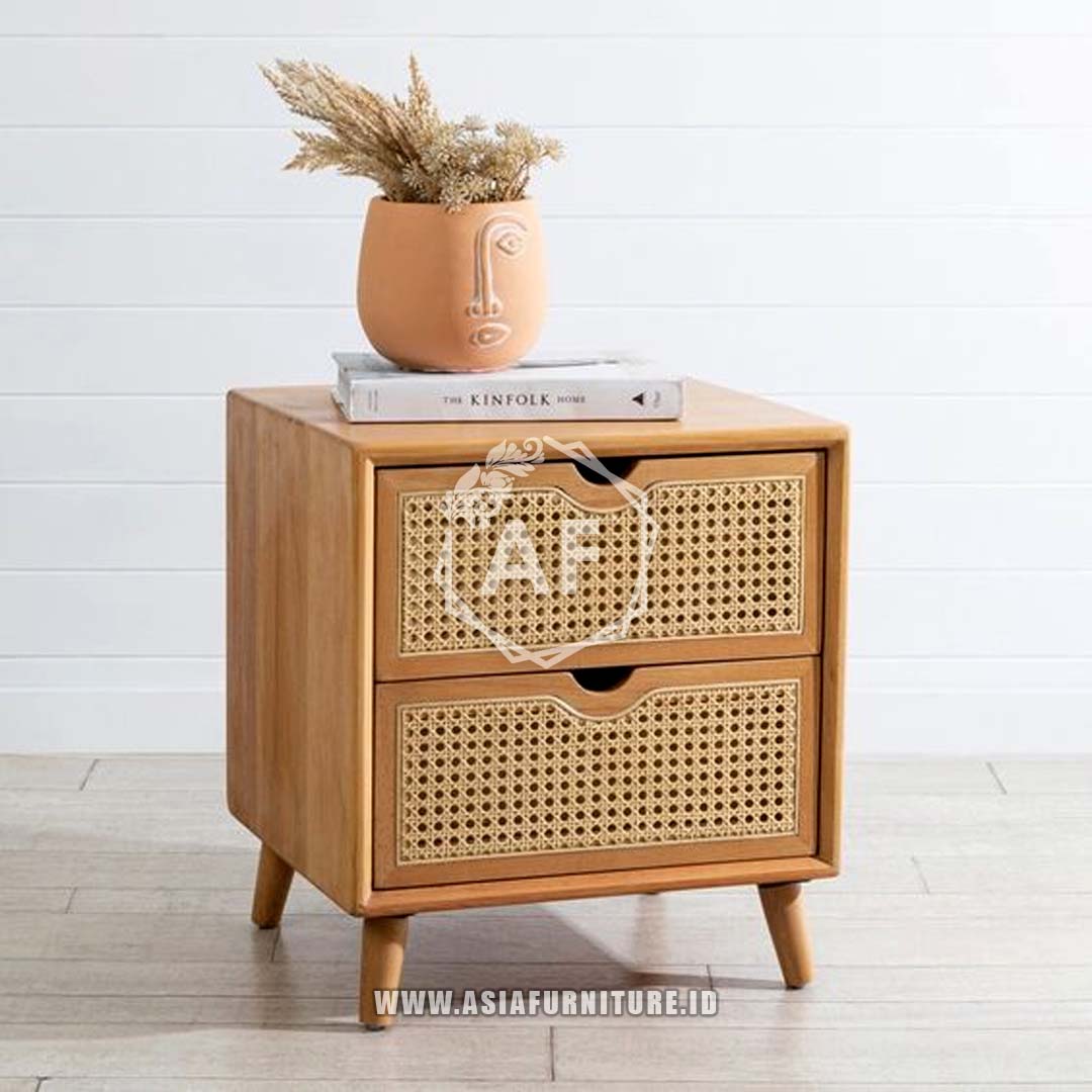 Meja Nakas Kayu Jati Kombinasi Rotan 2